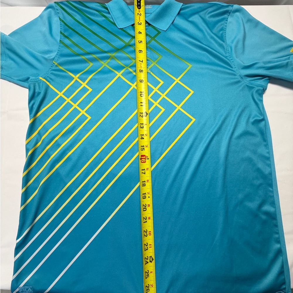 Fila Teal Polo with Green and Yellow Geometric Stripes - Picture 8 of 8